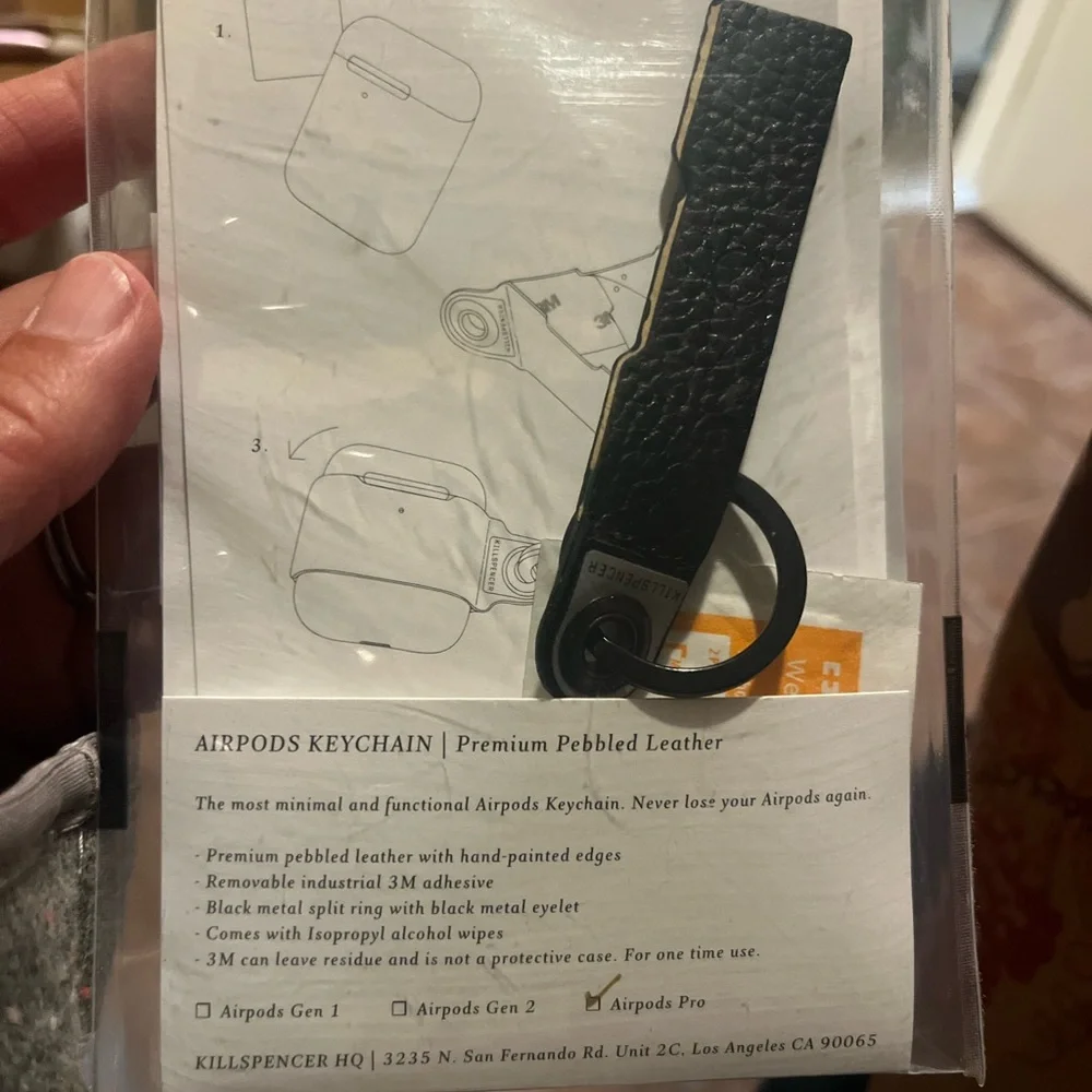 Black Pebbled Leather AirPods Keychain
